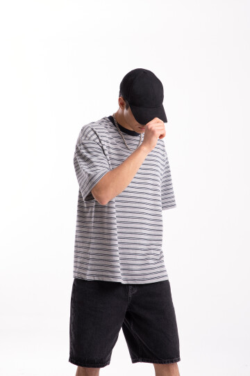 FLAW ATELIER Striped Gray Tshirt