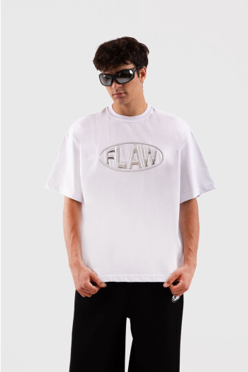 Flaw Atelier Puf Hologram New Logo Print Beyaz Relax Tişört AR