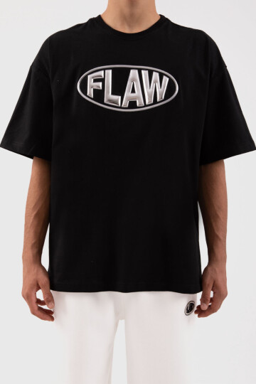 Flaw Atelier Puf Hologram New Logo Print Beyaz Relax Tişört