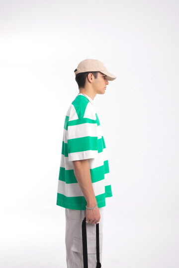 Flaw Atelier Yeşil Çizgili Oversize Tshirt