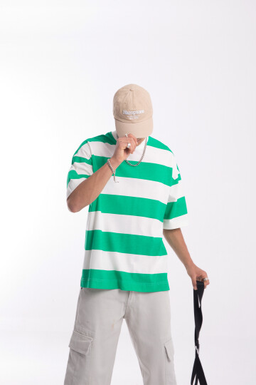 Flaw Atelier Green Striped Oversize Tshirt