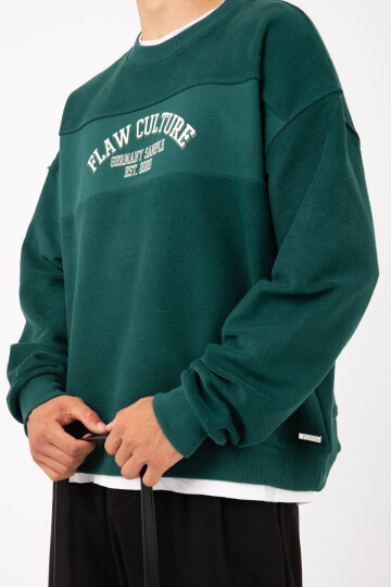 Flaw Culture - Germany Sample Baskılı Yeşil Oversize Sweatshirt