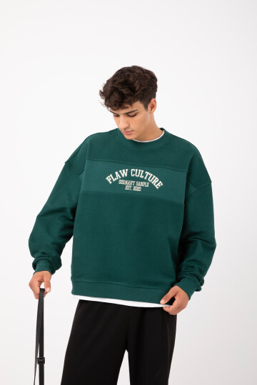 Flaw Culture - Germany Sample Baskılı Yeşil Oversize Sweatshirt AR