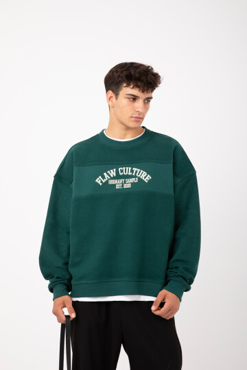 Flaw Culture - Germany Sample Baskılı Yeşil Oversize Sweatshirt
