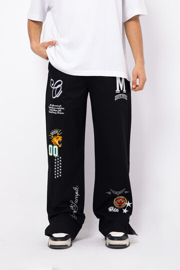 M Embroidered Slit Baggy Jean