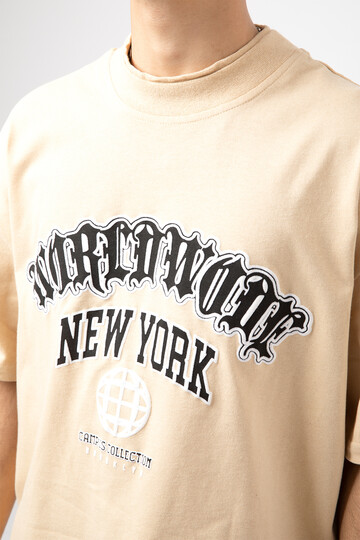 New York Worldwide Bej Oversize Tshirt